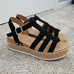 Soda Black Strappy Platform Sandals